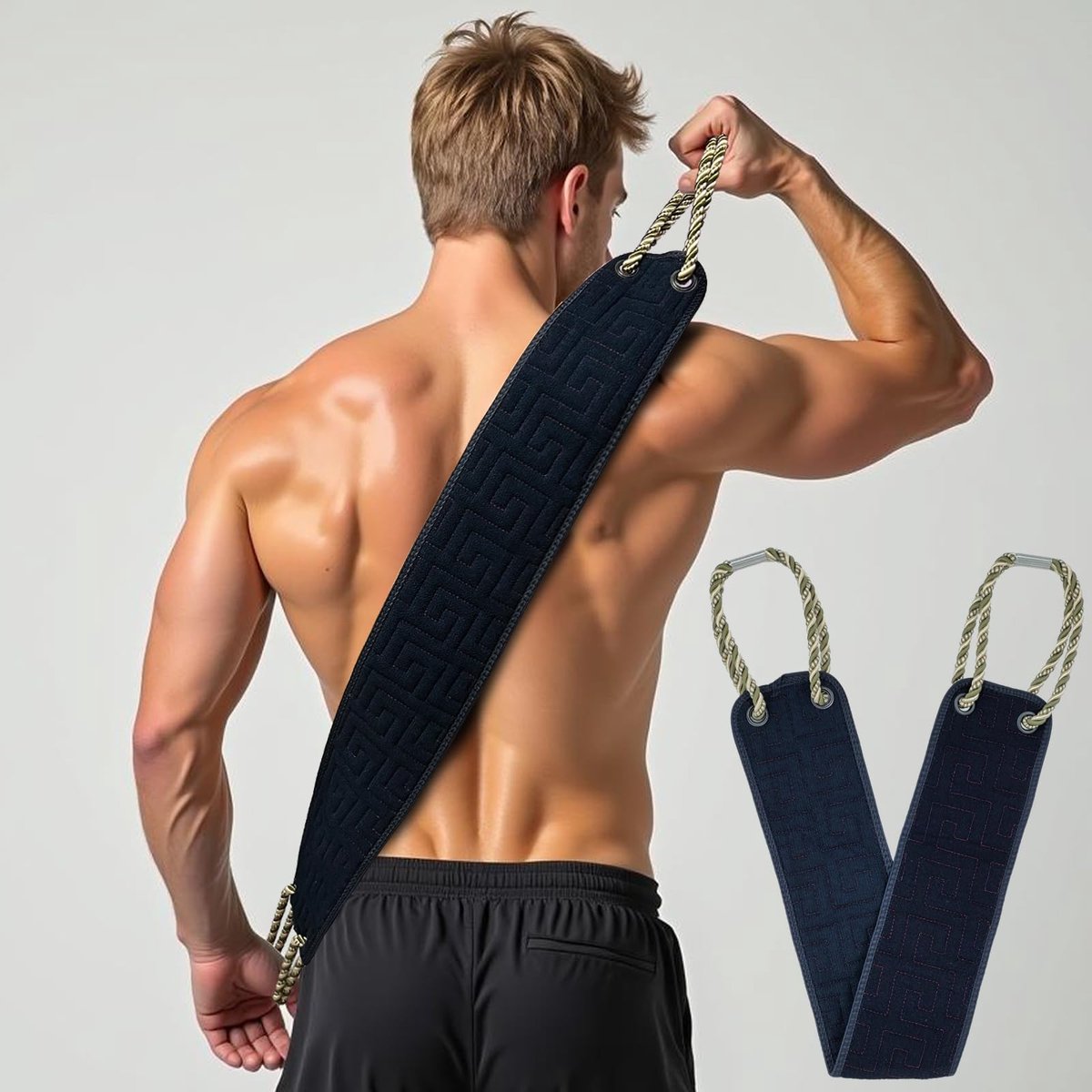 Ynkkvre - Rugscrubhanddoek – Badhanddoek – Douchescrub – Extra Lang Ontwerp – Dubbelzijdige Textuur – Machinewasbaar – Ergonomisch Handvat