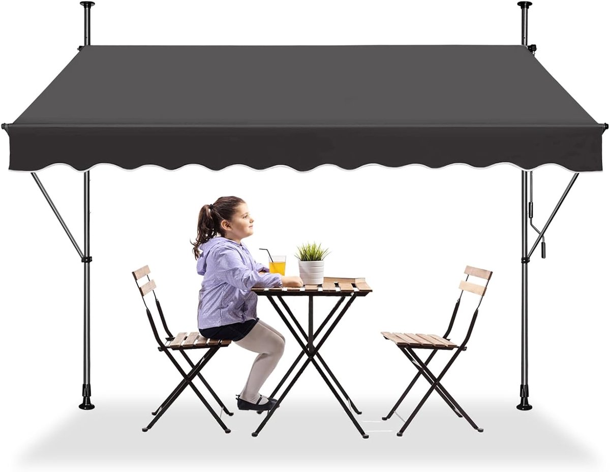 ACXIN Klemmarkies Balkonmarkies - Uitschuifbare Zonwering Handkurbel - 250x120cm Donkergrijs