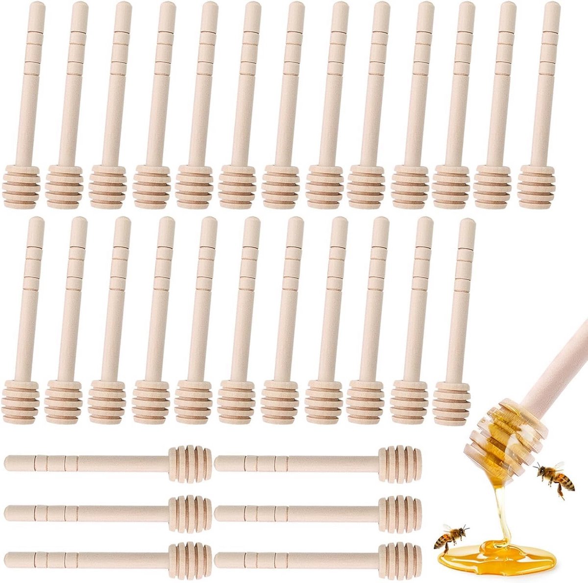 30 Houten Honingdippers 10 cm - Mini Honingstrooiers voor Feestjes en Cadeaus