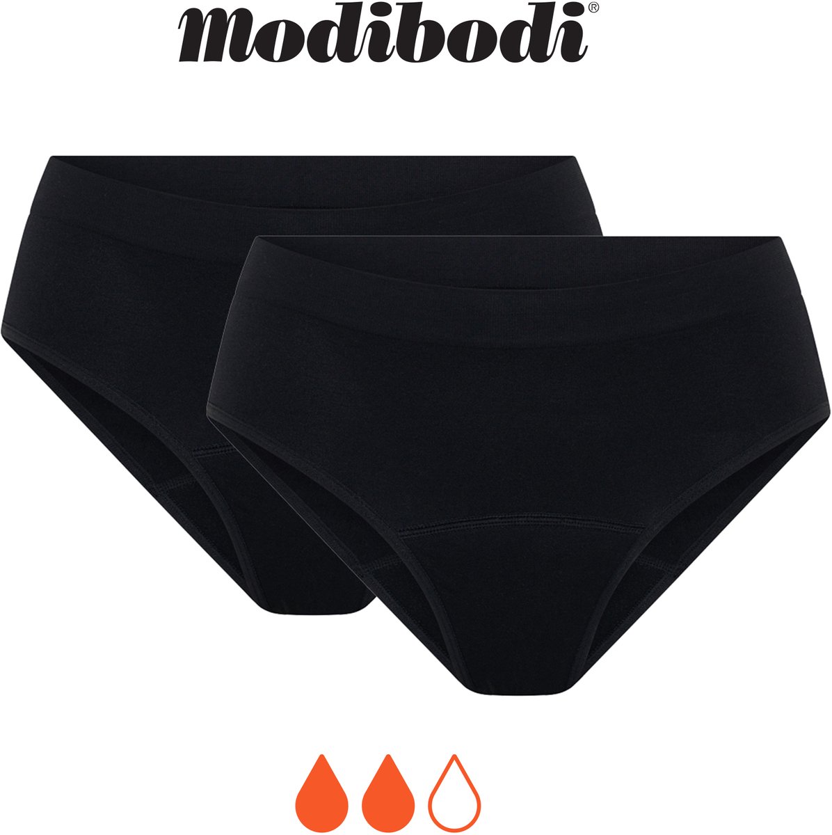 Modibodi Menstruatie Ondergoed Normaal Absorberend Dames Soft Stretch Naadloze Bikinislip 2 Pack Zwart 36/38