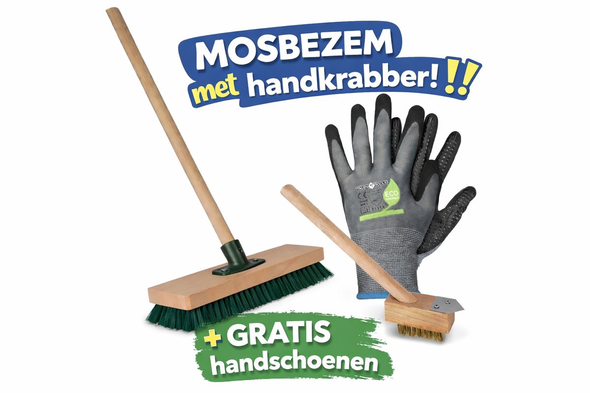 Tuilana® – COMBIDEAL - Tegelbezem – Mosbezem & Onkruidborstel - Met GRATIS werkhandschoenen