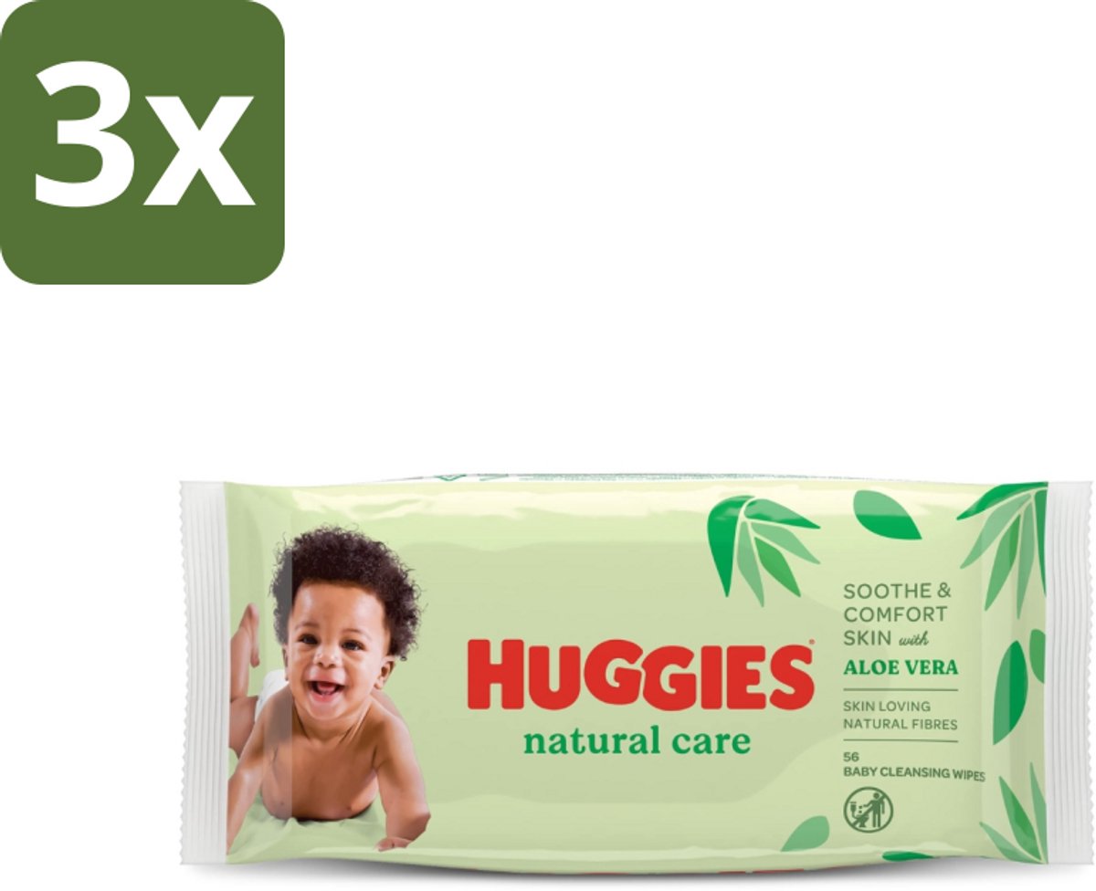 3 x Huggies - Billendoekjes - Huidvriendelijk - Met Aloë Vera - 56 Babydoekjes - Billendoekjes Voor Baby - Zachte Reiniging - Hypoallergeen - Aloë Vera - Vitamine E