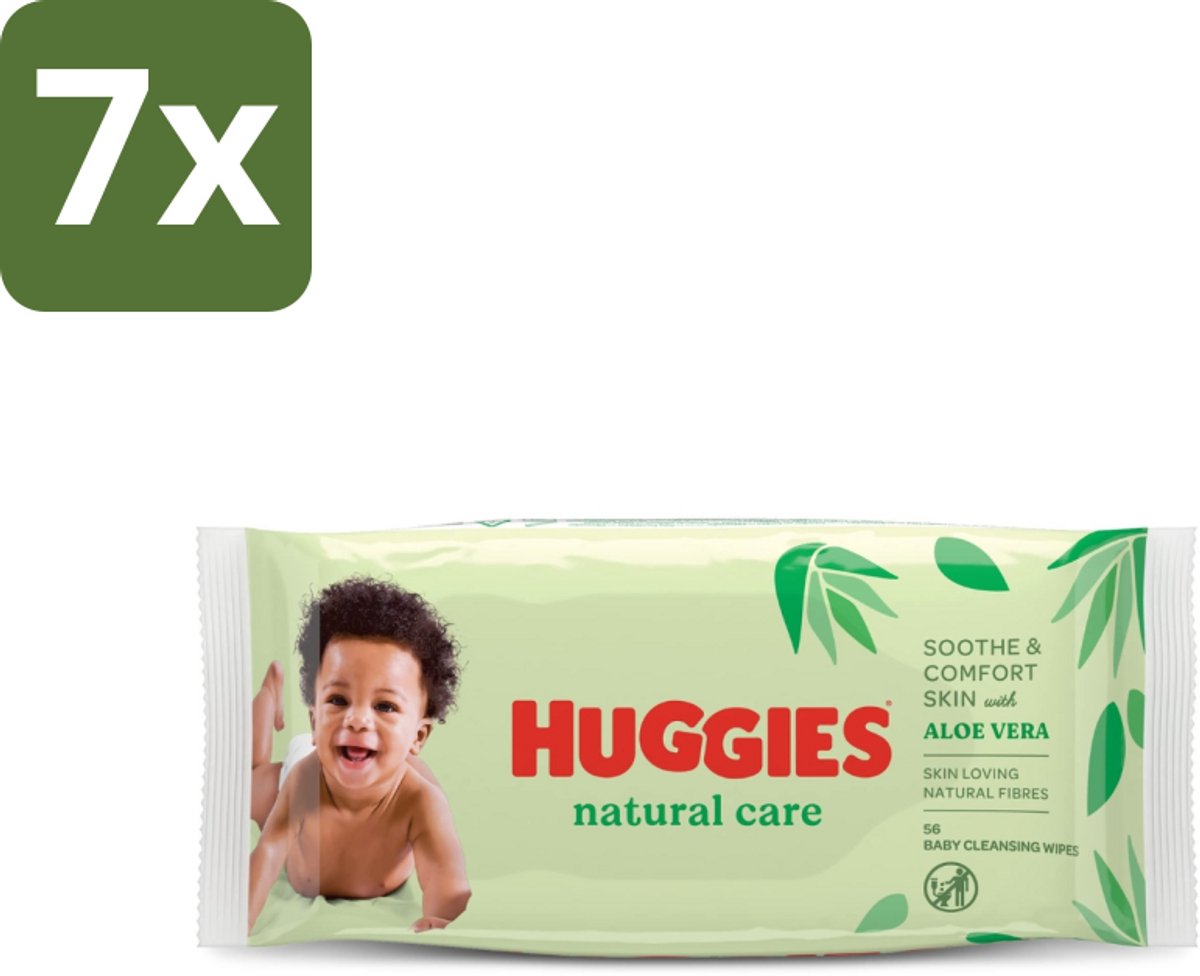 7 x Huggies - Billendoekjes - Huidvriendelijk - Met Aloë Vera - 56 Babydoekjes - Billendoekjes Voor Baby - Zachte Reiniging - Hypoallergeen - Aloë Vera - Vitamine E