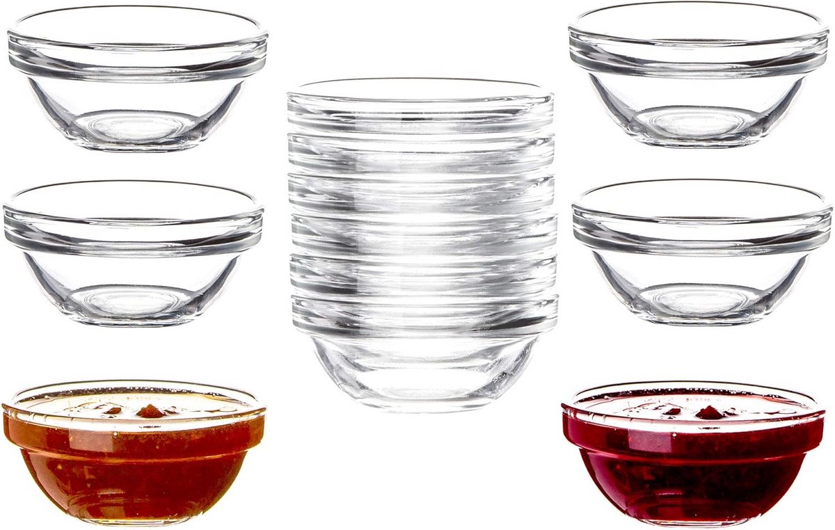 Set van 12 Stapelbare Glazen Schoteltjes 6 cm Gehard Glas