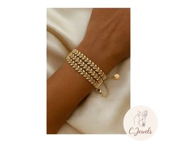 Goudkleurig - Armband - Verstelbaar - Meerdere lagen (3) - Trendy & Duurzaam - Bladschakels - Dames