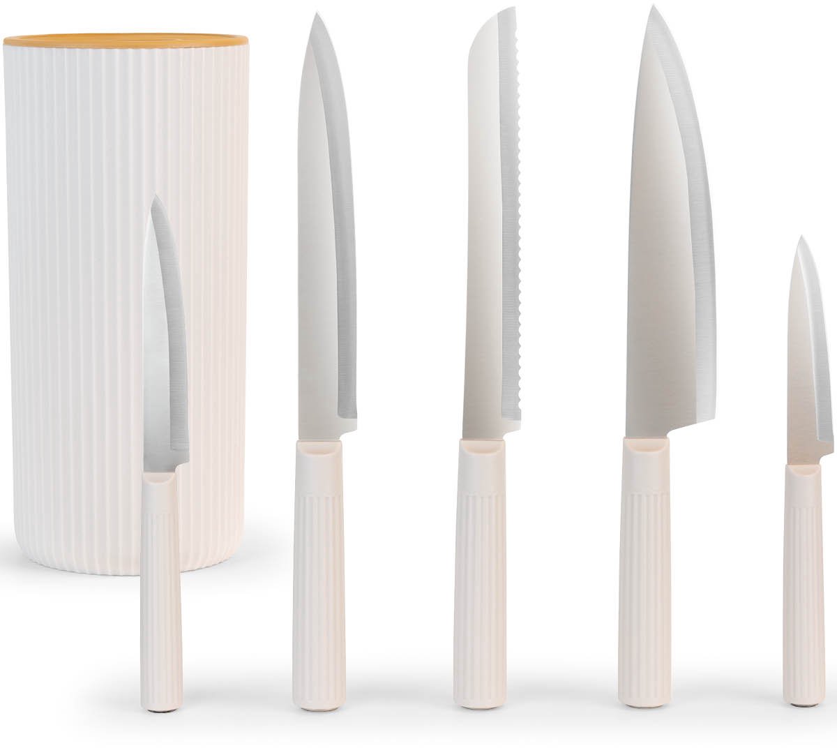 George Napoli Messenset - 5 Delig met Messenblok - RVS Keukenmessen - Ergonomische Handgrepen - Wit