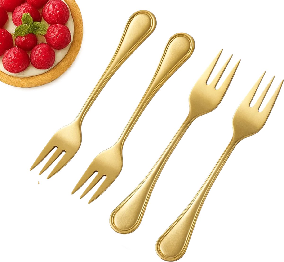 Lomera Gebaksvorkjes Goud - Set Van 4 Vorkjes - Roestvrij Staal - Antique Finish - Stone Polished Goud - Niet Vaatwasserbestendig - Goudkleurig Bestek - Dikte - Feestelijke Vorkjes - Vintage Stijl - Elegant Design - Luxe Uitstraling