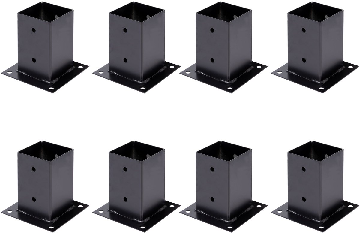 Alberts 8 x opschroefhuls voor vierkante houten palen, 91x91 mm, verzinkt, zwart kunststofgecoat, Topfhöhe 150 mm