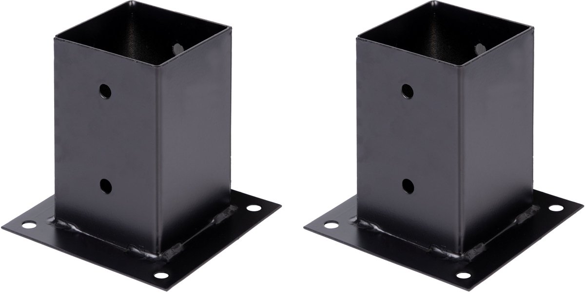 Alberts 2 x opschroefhuls voor vierkante houten palen, 91x91 mm, verzinkt, zwart kunststofgecoat, Topfhöhe 150 mm