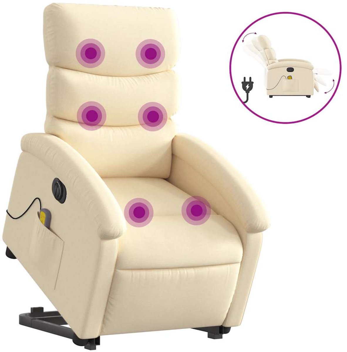 vidaXL Sta-op-massagestoel - elektrisch - verstelbaar - stof - crèmekleurig