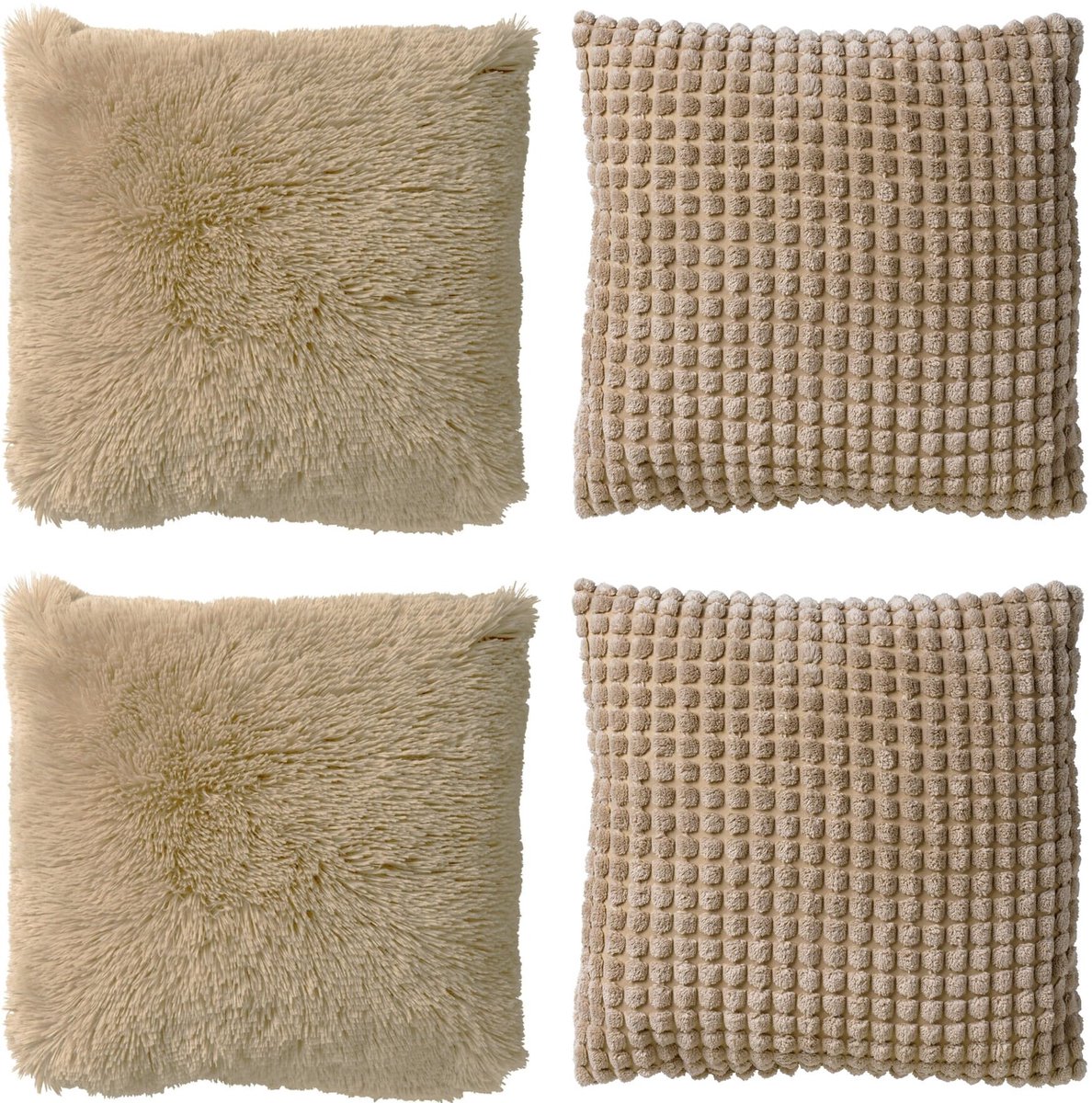 Dutch Decor KUSSENSET - 4-delig - Cosy Favourites - 45x45 cm - inclusief binnenkussens - beige - Met Ritssluiting – Decoratie set sierussens - Comfortabele kussentjes voor op de Bank