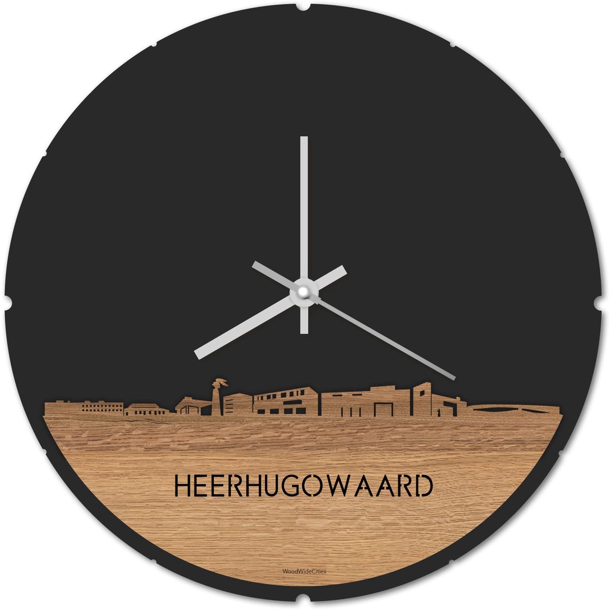 Skyline Klok Rond Heerhugowaard Eikenhout - Ø 44 cm - Stil uurwerk - Wanddecoratie - Meer steden beschikbaar - Woonkamer idee - Woondecoratie - City Art - Steden kunst - Cadeau voor hem - Cadeau voor haar - Jubileum - Trouwerij - Housewarming -