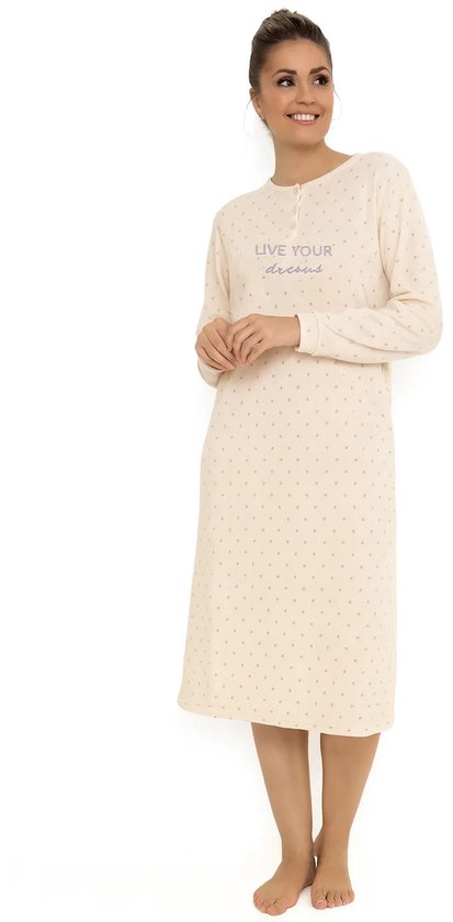 Beeren Cocodream velours nachthemd dames - Dots - Warm winter nachtjaon - Creme / XL