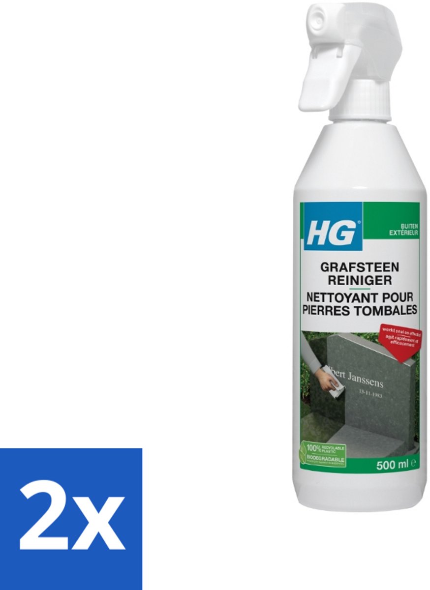 2 x HG Grafsteenreiniger 500 ml - Grafsteenreiniger - Natuurstenen Reiniger - Reiniging Grafsteen - Schoonmaken Grafsteen - Marmeren Reiniger