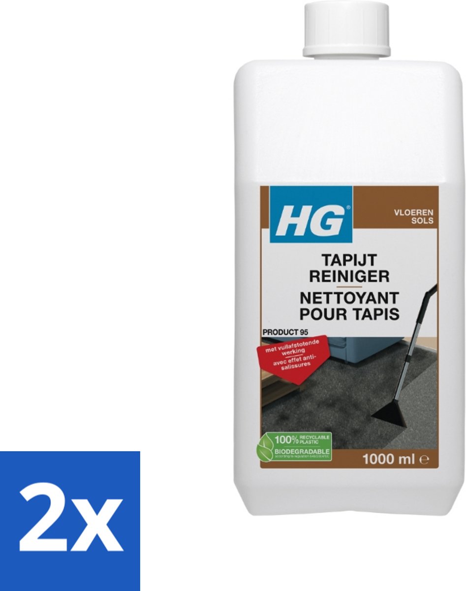 2 x HG Tapijtreiniger 1 liter - Tapijtreiniger - Tapijt Schoonmaken - Vuilafstotende Werking - Tapijtreiniging - Vloerreiniger
