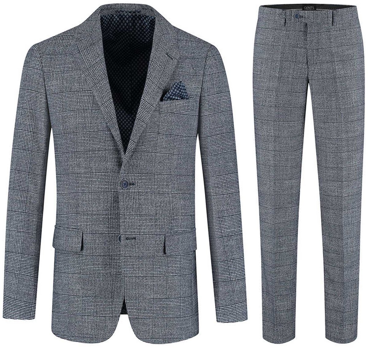 GENTS - pak / kostuum Glen Check - Polyblend - Blauw - Maat 46/M