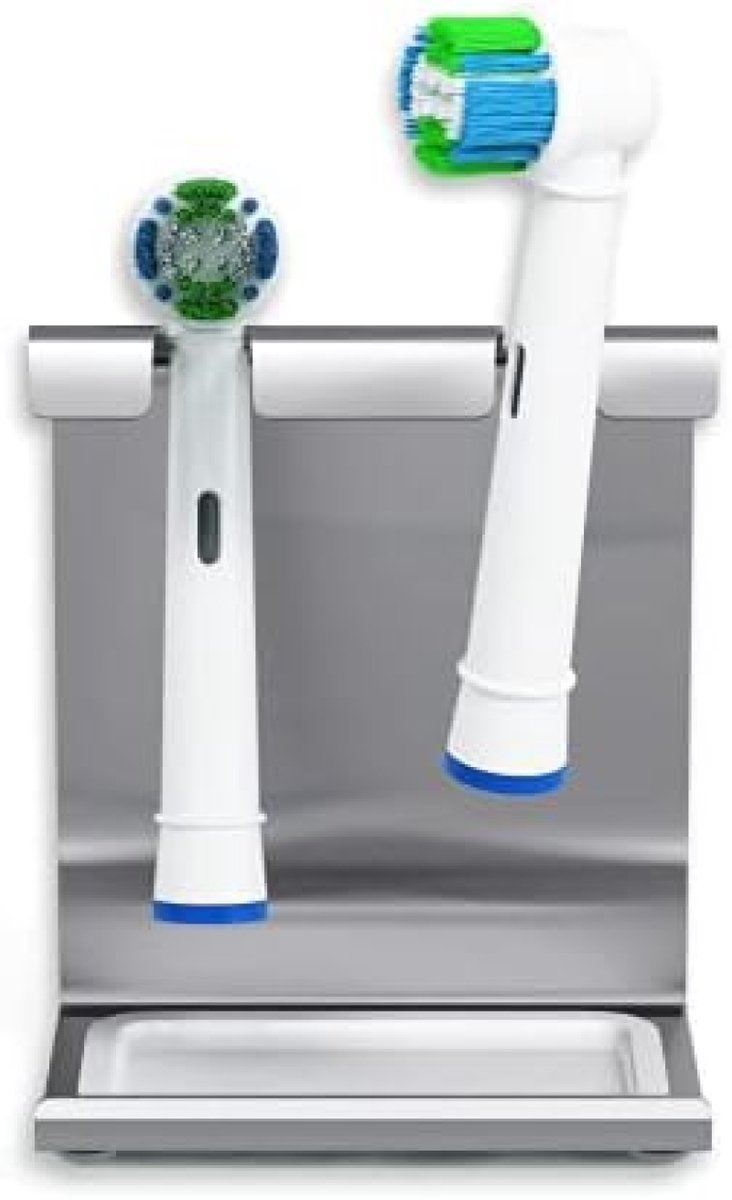 PromoHome Roestvrijstalen Tandenborstelhouder met Opvangbak voor 2 Personen - Universeel Geschikt voor Oral-B, Philips Sonicare en Andere Elektrische Tandenborstels - Wandmontage of Vrijstaand - Badkamer Accessoire — afbeelding 4