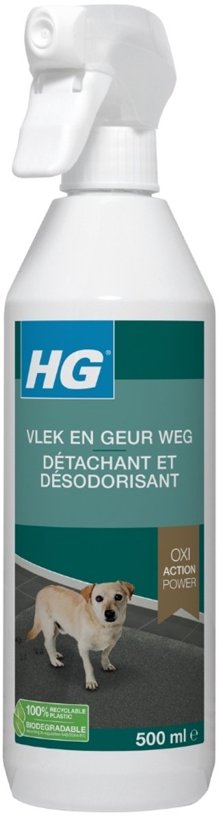 1 x HG - Vlek & Geur Weg Spray - Hond - Oxi Action Power - Hardnekkige Werking - 500 ml - Hondvlek Weg - Hondgeur Weg - Hondvlek Neutraliseren - Hondgeur Neutraliseren - Vlek Op Tapijt