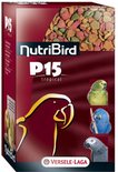 NutriBird P15 Tropical doos met een illustratie van een papegaai en pellets.