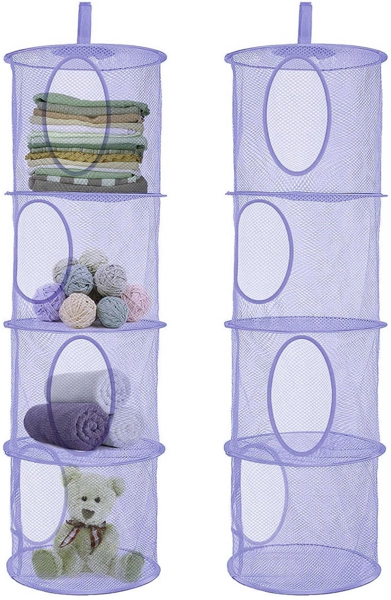Goodivery® Opvouwbare paarse netopbergtas met vier vakken voor kinderkamer