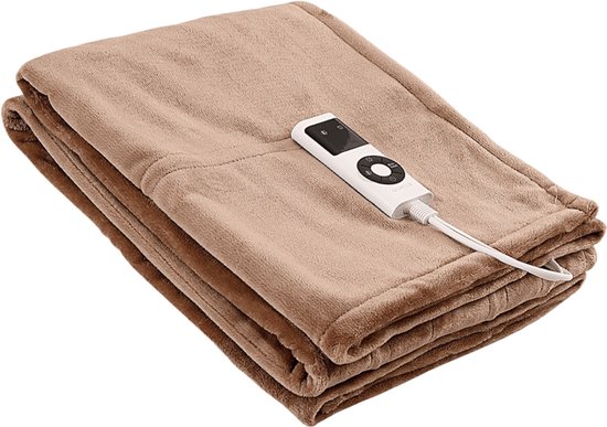 Comfeur Elektrische Verwarmde Bovendeken - Warmtedeken - 9 Warmtestanden - Snelle Voorverwarm functie & Timer - Automatische Uitschakeling - 180 x 120 cm - Bruin