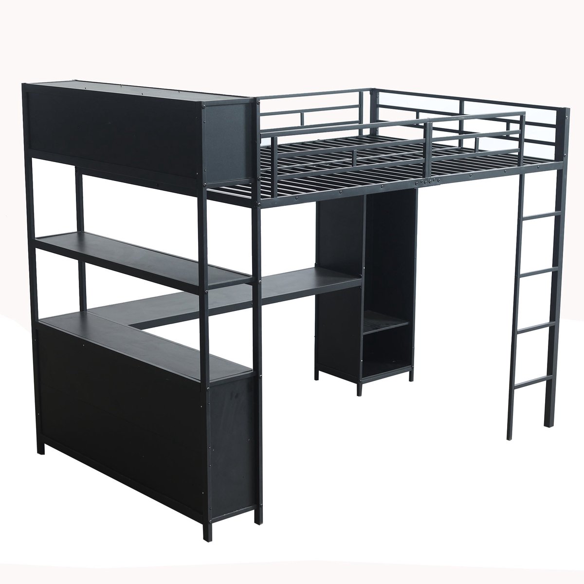 Merax Métal Lit Mezzanine 140 X 200 Cm, Avec Garde-Robe, Bureau Et