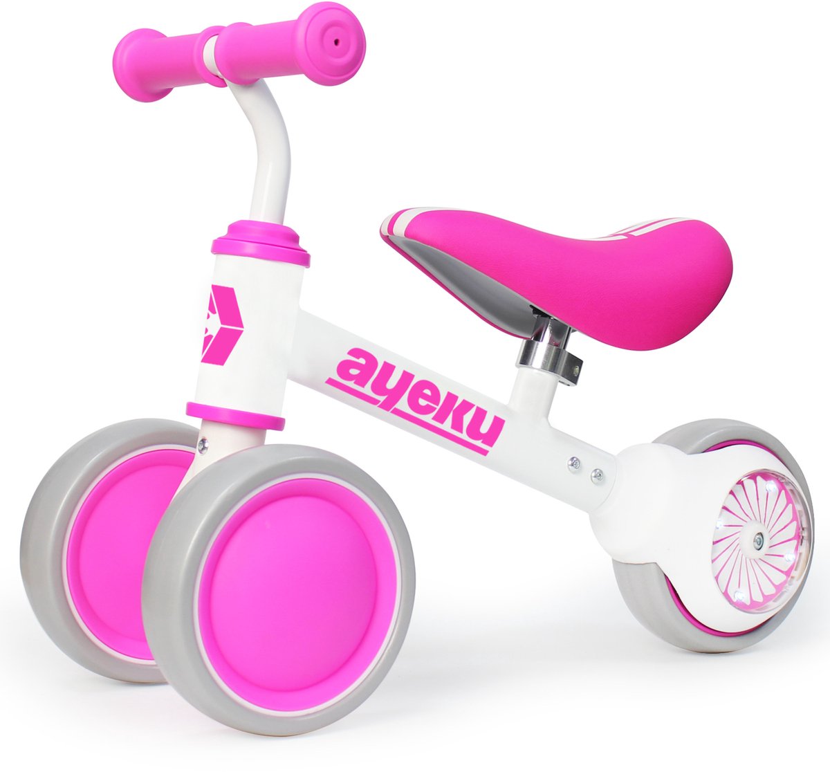 AyeKu - Baby Peuter Loopfiets - Knipperende Lichtwielen - 1-3 jaar - Roze Bloem