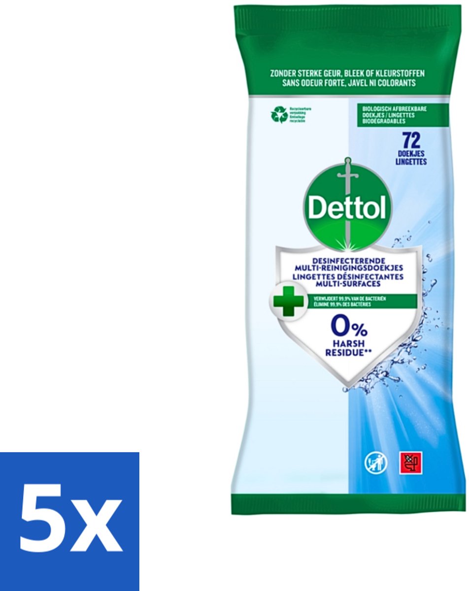 5 x Dettol - Reinigingsdoekjes Cleanser - Krachtige Hygiëne - Zonder Bleek - 72 Doekjes - Hygiëne Doekjes - Reinigingsdoekjes - Doekjes Zonder Bleek - Hygiëne In Huis - Doekjes Keuken
