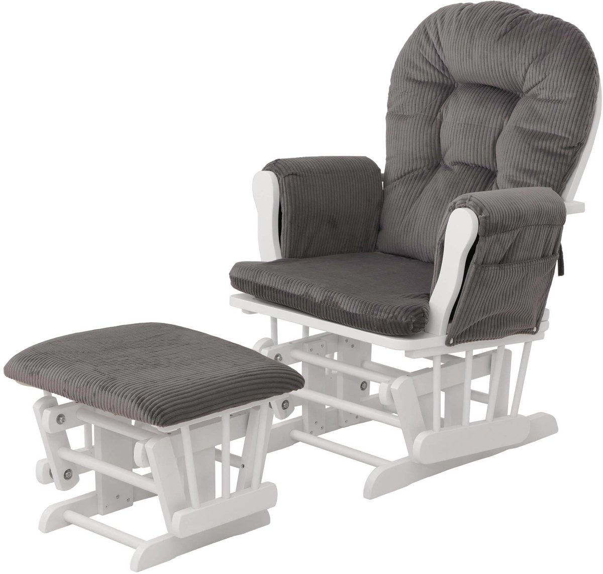 Relaxstoel MCW-C76, schommelstoel, schommelstoel met voetenbankje, stof corduroy 320 g/m² ~ donkergrijs, frame wit