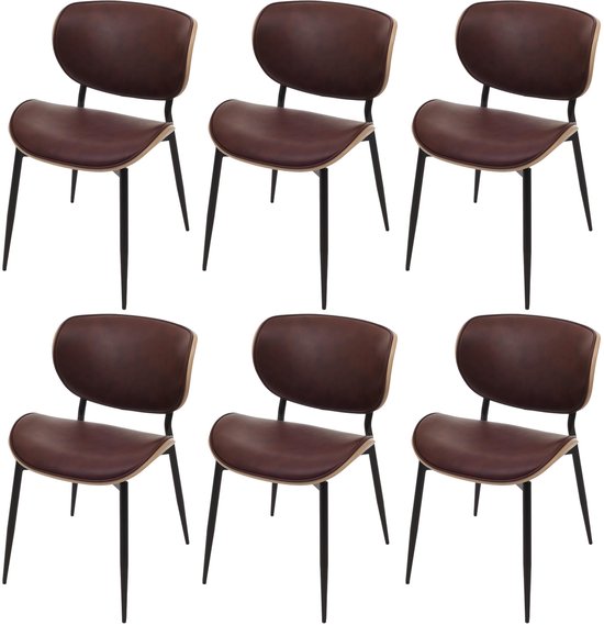 Set de 6 chaises de salle à manger MCW-O45, chaise, bois courbé, cuir artificiel 280 g/m², Oeko-Tex MVG ~ naturel, marron vintage