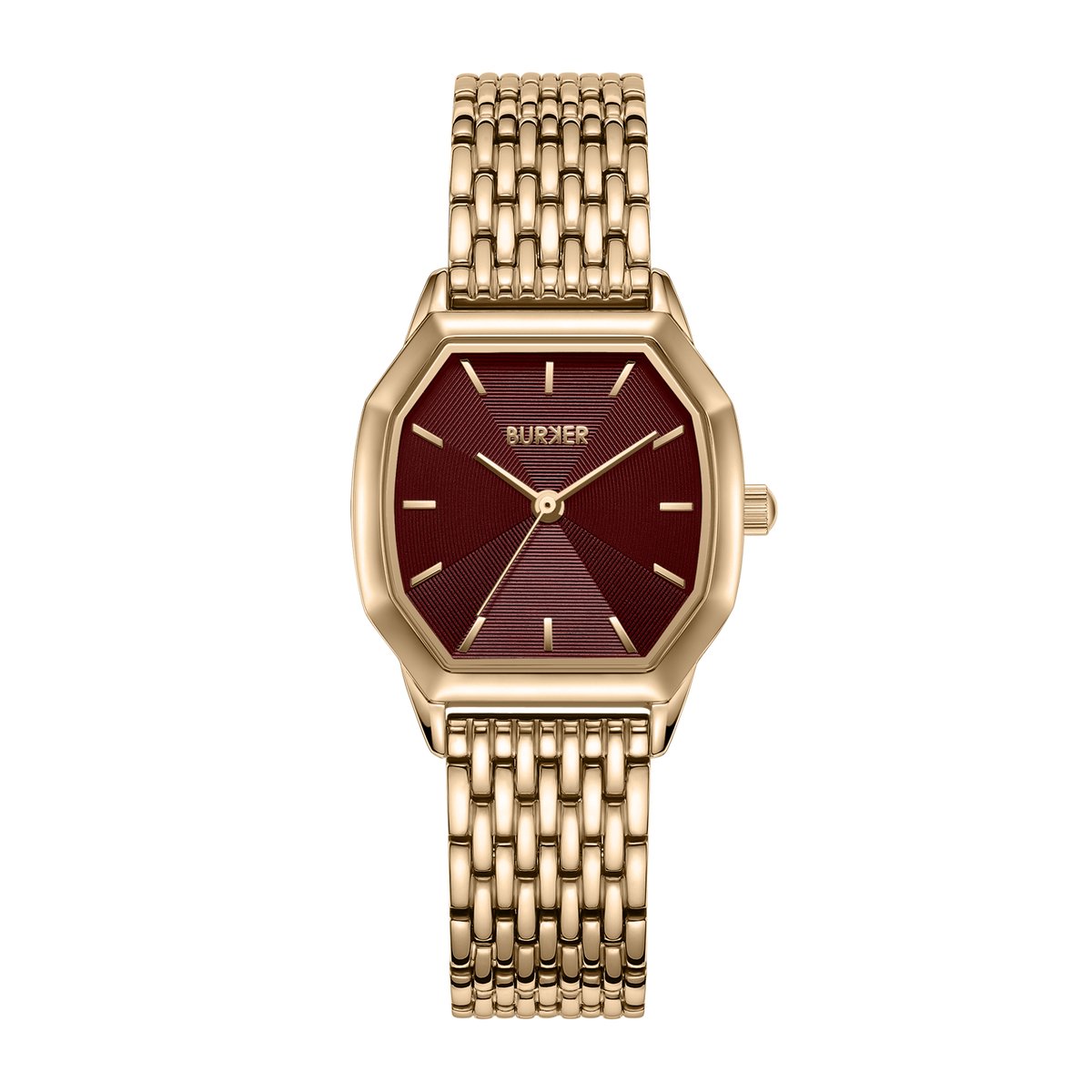 BURKER Julia Horloge Dames - Hexagon - Goud Burgundy - Schakelband - 32 mm