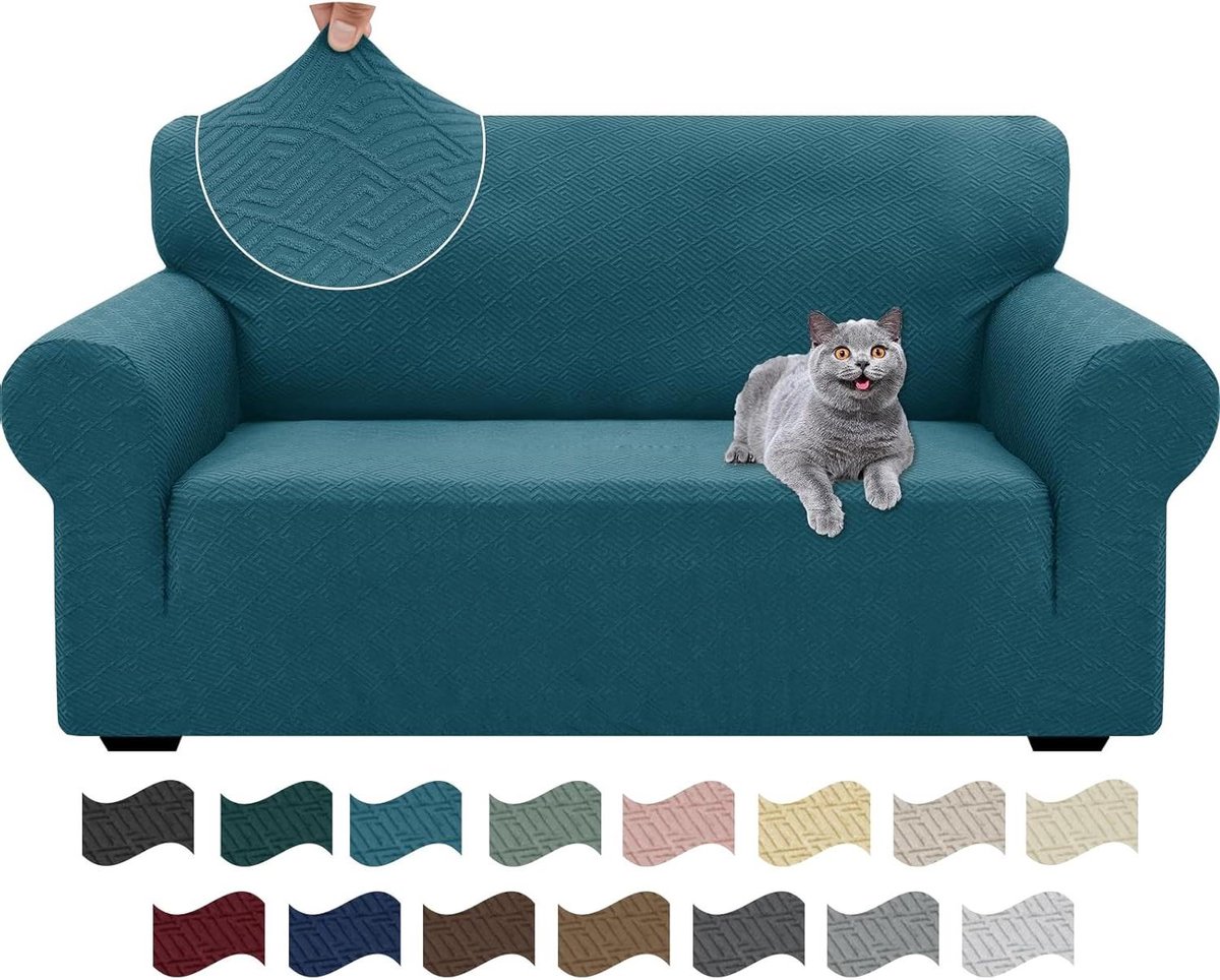 Allecto plus - Elastische Stretch Bankhoes 2 Zits voor Woonkamer - Universele Armsteun Sofahoes - Anti-slip - Krasbestendig - Meubelhoes - Turquoise.