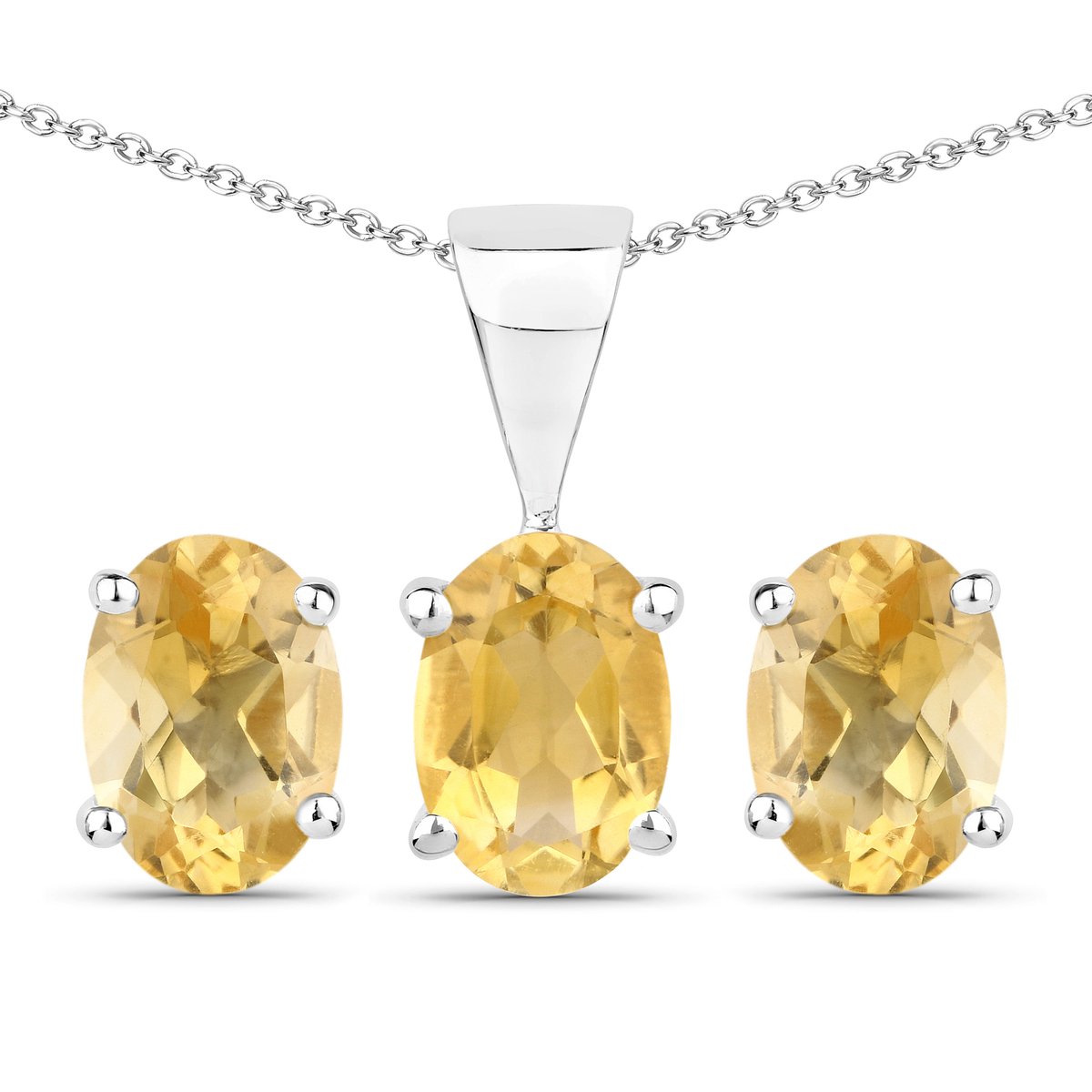 Vira Jewels Schmuck-Set Silber 925 rhodiniert Ohrringe und Halskette mit echtem Citrin