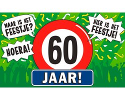 Q2P – 60 Jaar Gevelvlag – 150×90 cm XXL – Verjaardag Versiering - Vlaggenlijn – Binnen & Buiten - Vlag
