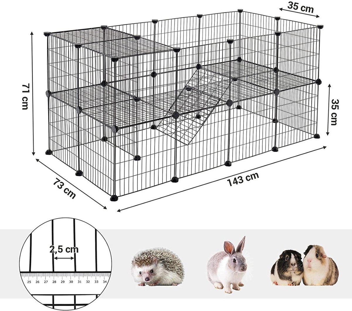 Hoppa! Verstelbare Ren voor kleine huisdieren - Groot - Zwart - Metaal - 143 x 71 x 73 cm thumbnail 3