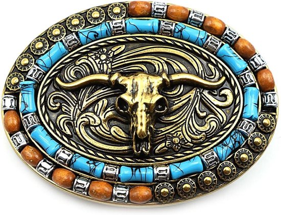 Buffaloschedel western riem gesp met inheems muntontwerp | Western and