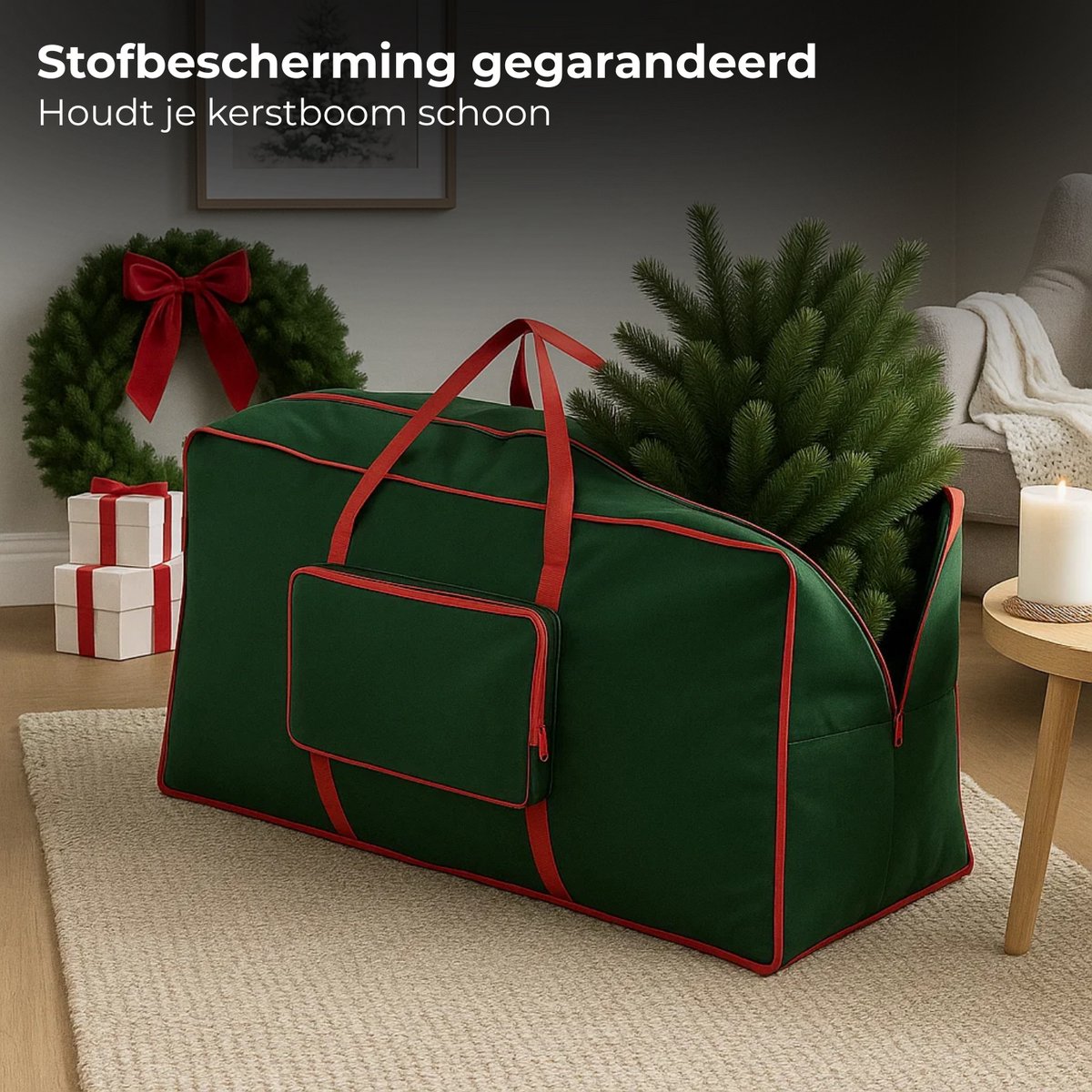 TaoQ C Opbergtas voor kerstkrans, 75 cm, opbergzak voor kransen met handgrepen, ritssluiting en etiketteringskaartsleuf, waterdichte slinger opbergdoos voor krans, kerstdecoratie, rood