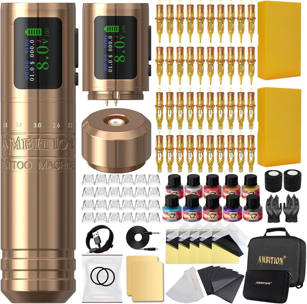 Draadloze Tattoo Pen Machine voor Beginners - 7 Verstelbare Slagen, Dubbele 1900mAh Accu