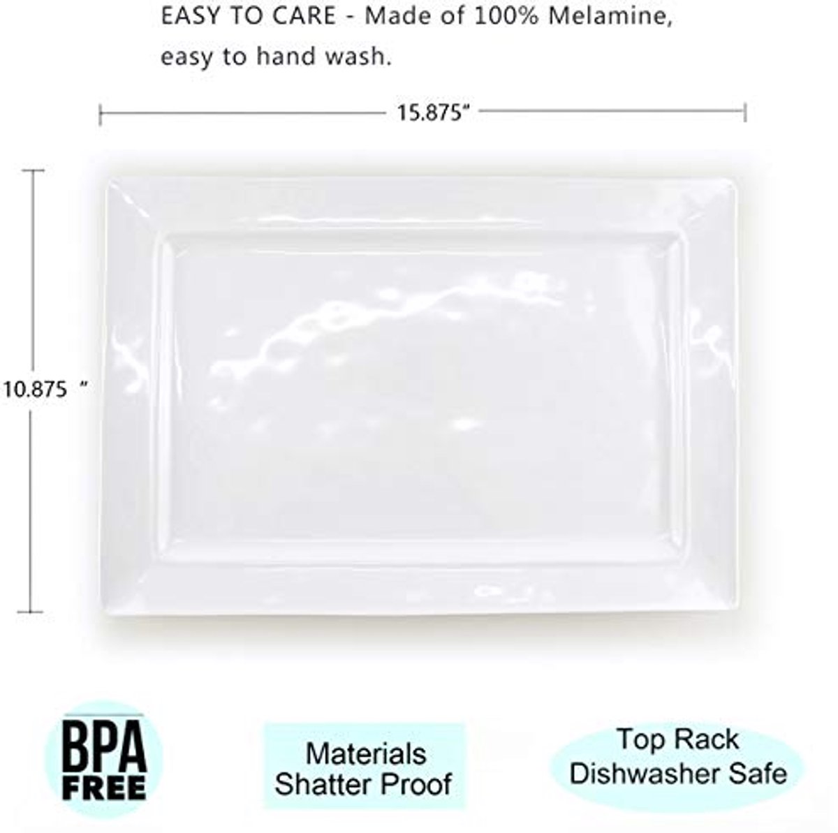 Rechthoekig Melamine Serveerschaal - Wit, Barst- en Schokbestendig, Vaatwasmachinebestendig, BPA-vrij