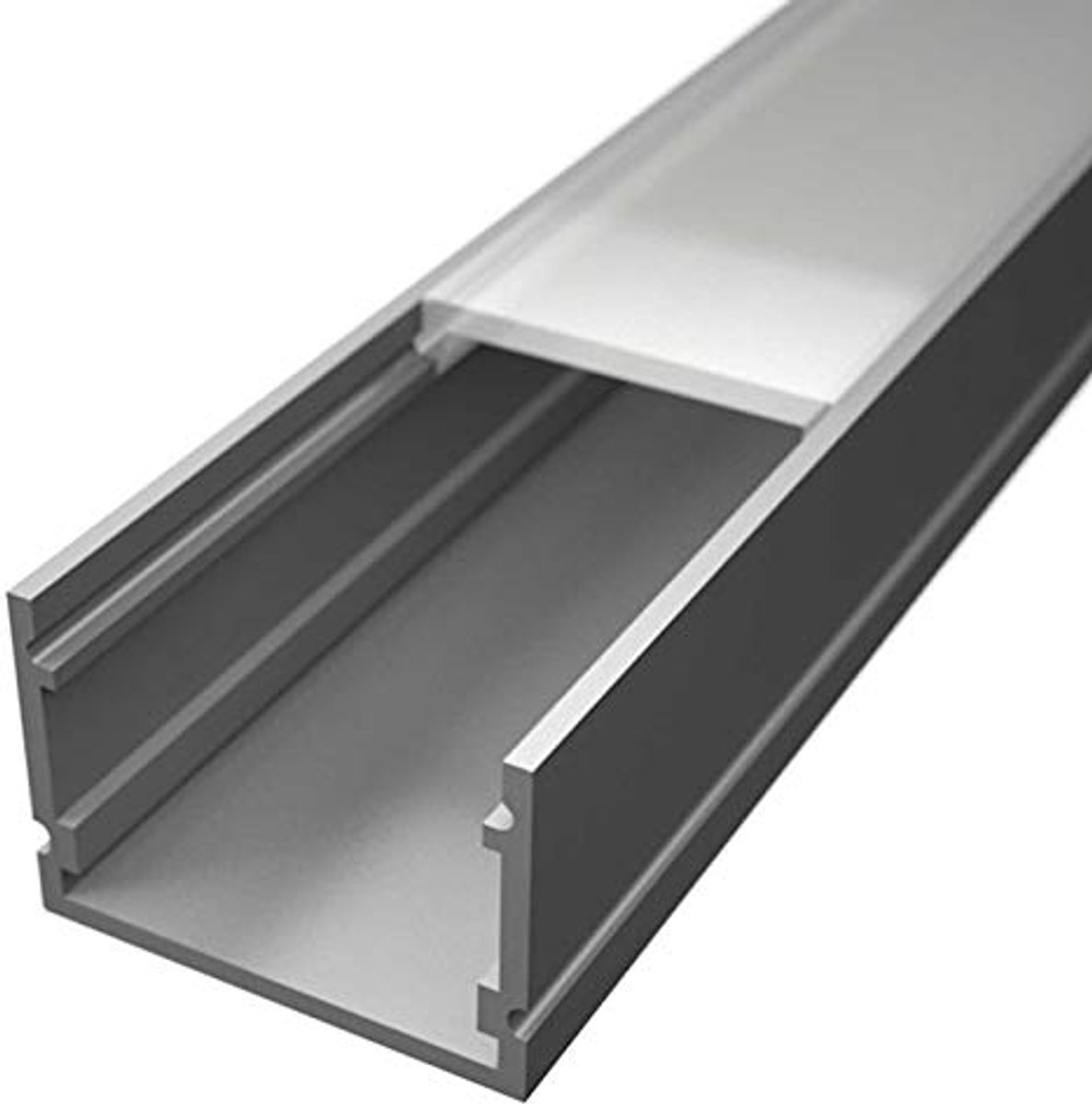 Opbouwprofiel voor LED-strips van Aluminium | 2m x 30mm x 20mm | Melkachtig Opaal met Montageclips en Eindkappen