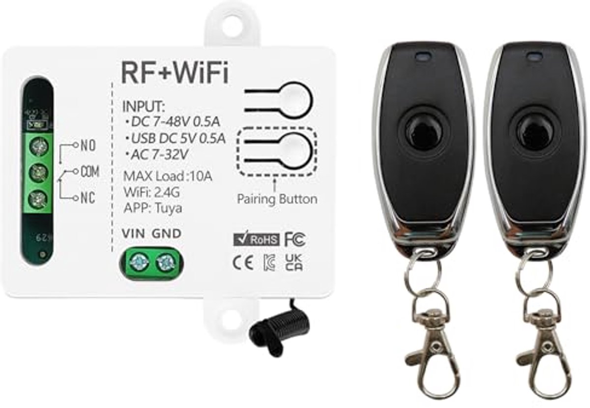 WIFI 1-kanaals slimme schakelaar met RF afstandsbediening - Compatibel met Alexa en Google Home