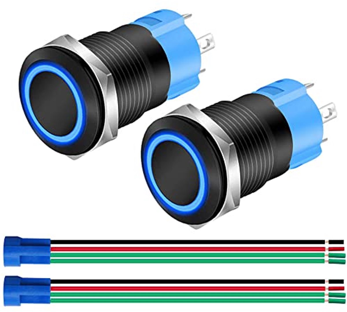 Metalen 12mm Drukknop Schakelaar met LED - Waterdicht en Normaal Open - Set van 2
