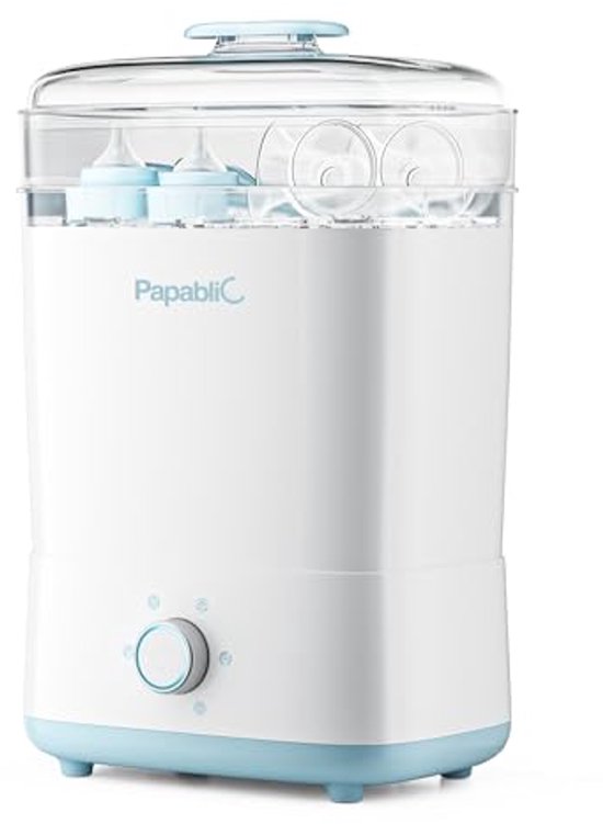 Foto: Tommee tippee advanced steam elektrische sterilisator voor zuigflessen doodt virussen en 999 van de bacterin 5 minuten durende sterilisatiecyclus wit