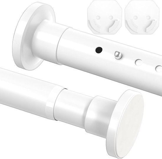 Tringle à rideau extensible 93-200 cm - tringle à tension sans perçage - diamètre 32 mm - tringle à rideau de douche avec 2 supports muraux - barre télescopique en métal pour salle de bain et fenêtre - blanche
