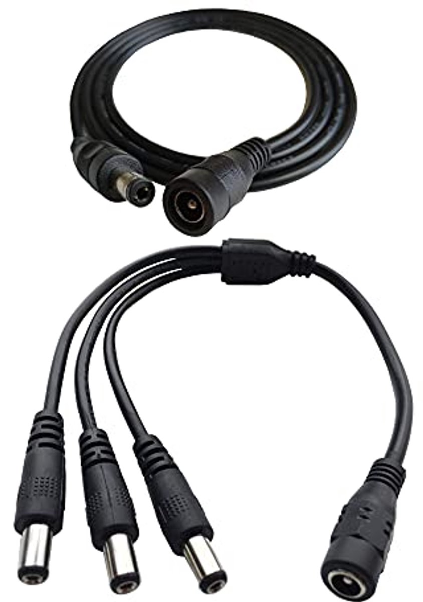 DC 12V kabel splitter met 3 mannelijke stroomleidingen en 1 meter verlengkabel