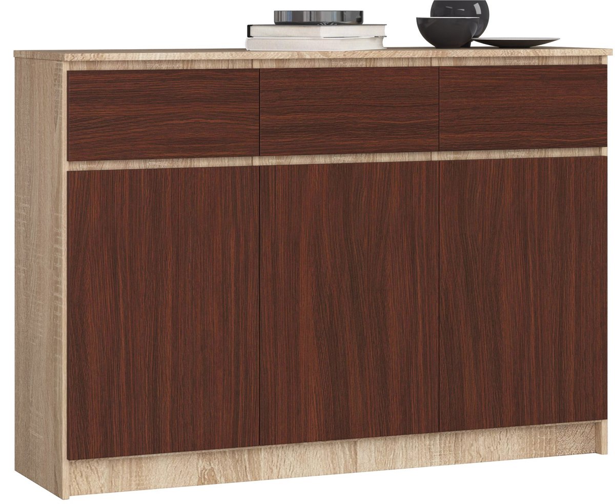 Ladekast K140 met 3 Lades en 3 Deuren / AKORD Furniture Factory / Sonoma Eik - Venge / 138 x 99 x 40 cm