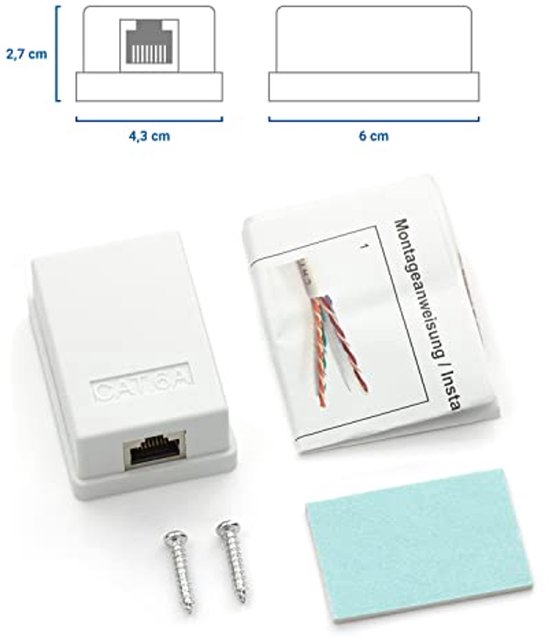 DeleyCON CAT6a Netwerkdoos 2x RJ45 – FTP Afgeschermd, Opbouwmontage, 10 Gbit/s Voor Thuis En Kantoor