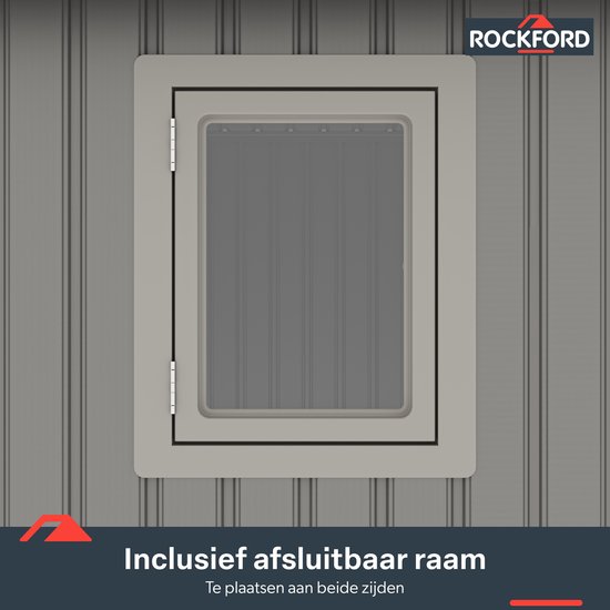 Rockford Porto 400 metalen tuinhuis met lessenaarsdak - Tuinschuur met centraal slot, polycarbonaat ramen en regenpijpen - 296 x 318 cm - Grijs