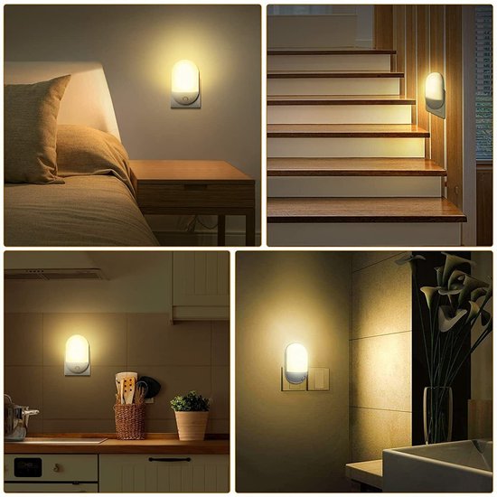 QTTVBTNA -Nachtlamp met Bewegingssensor voor Stopcontact, Instelbare Helderheid, Warm Wit Licht voor Slaapkamer, Trap en Kinderkamer (1 Stuks, Wit) van QTTVBTNA — afbeelding 3