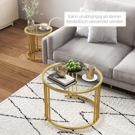 HOMCOM 2-delige Set Salontafels, Grote En Kleine Tafel Met Metalen Frame En Houten Blad Flexibele Salontafels~1snrst93i0801